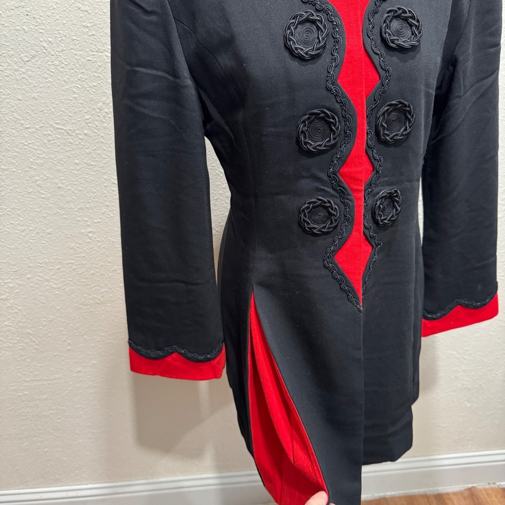 Ro Bes Original Design Vintage Wool Blend Black Red Rosette Trim Jacket Size 10